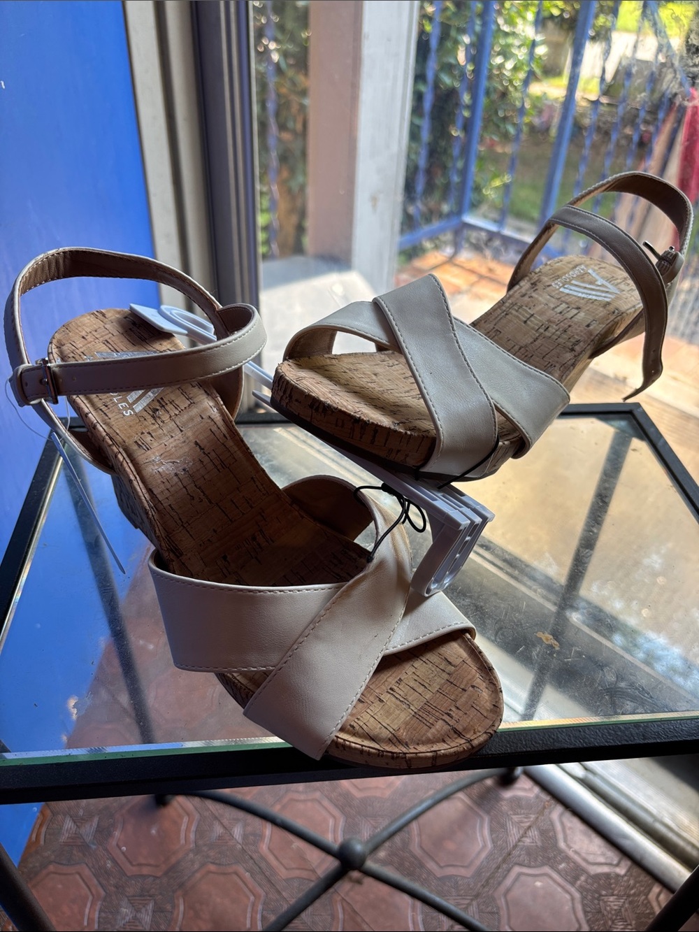 a new day Cream Cross-Strap Cork Wedge Sandals